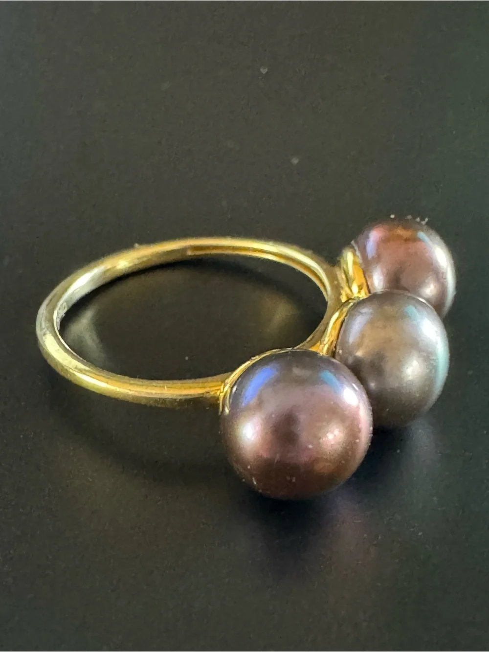 D’Joy 925 Gold Vermeil 3 Peacock Pearl Statement Ring - Size 6